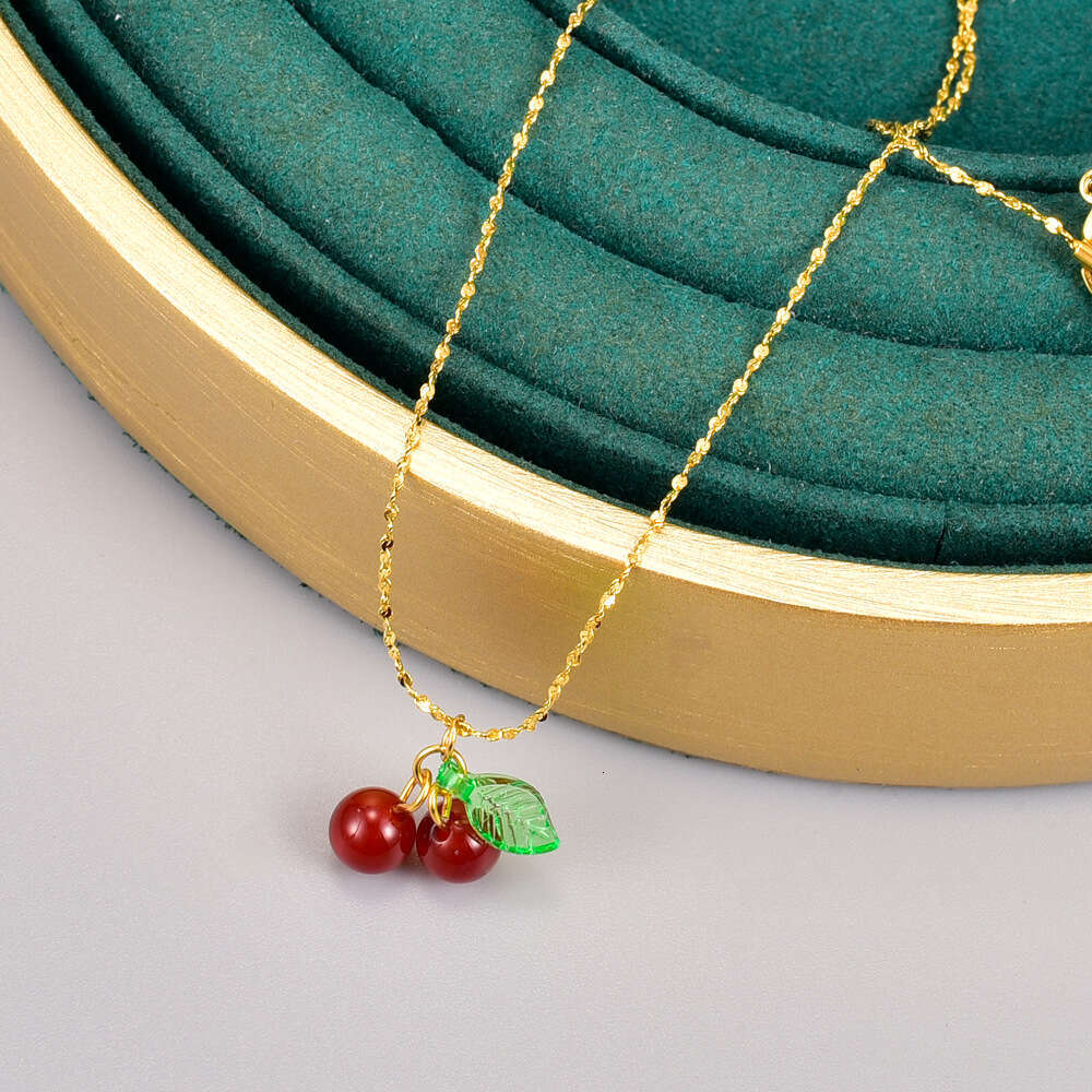 DHpet Wholesale Red Carnelian Cherry Handmade Necklace - Starry Sky Clavicle Chain, Titanium Steel 18K Gold Plated, Drop Shipping Available 2025