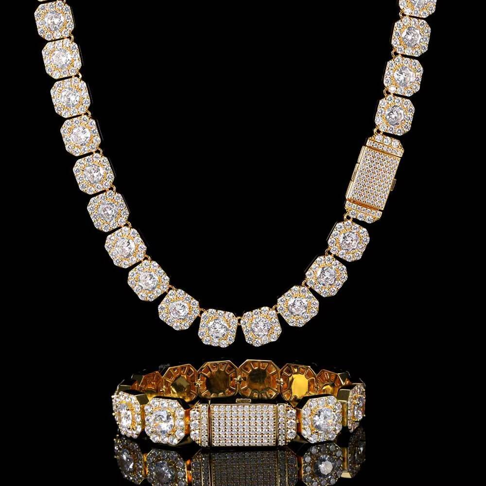 Nuoya Hight Quality 10mm12mm Clustered Tennis Chain Necklace 18K Gold Bling Cz Iced Out Diamond Tennis Chain Necklace for Women - view 7