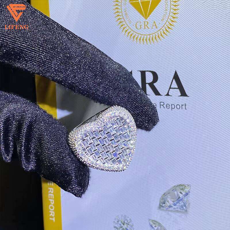 Iced Out HipHop D VVS Moissanite Men Women Jewelry Custom Two Tone Heart Full Dia Sterling Sier Ring