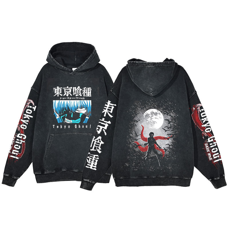 Anime Tokyo Ghoul Hoodie Ken Kaneki Print Harajuku Washed Hooded Sweatshirt Men's - VT2740