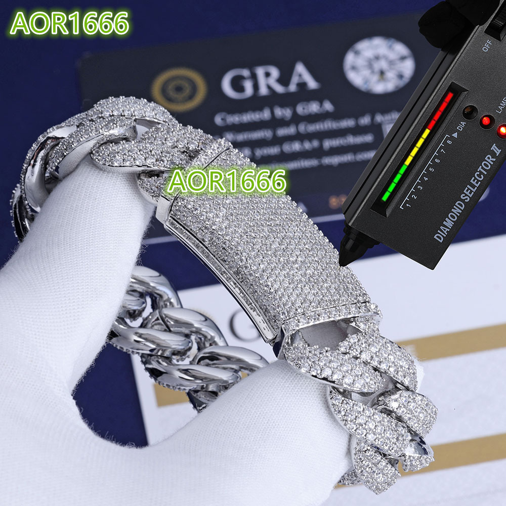 Men S925 Silver Moissanite Bracelet Hip Hop Three Row Full Diamond Bubble Cuban Gift