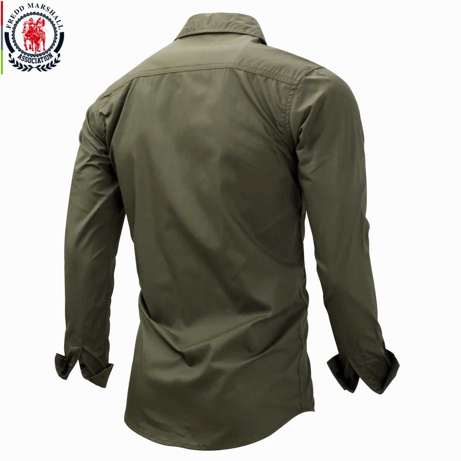 Fredd Marshall 2023 Fashion Military Shirt Long Sleeve Multipocket Casual Shirts Brand Clothes Army Green Camisa Masculina 117 X250903