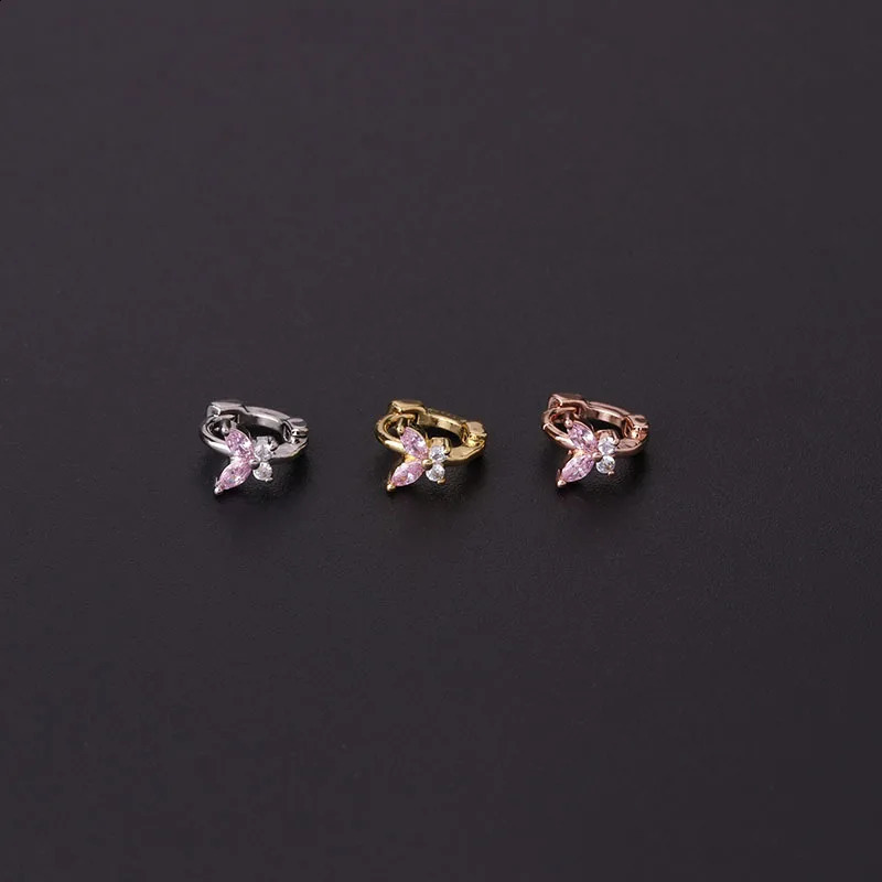 1Pcs Simple Mini Butterfly Hoop Earrings Fashion Pink Blue White CZ Cartilage Earring Cute Small Ear Bone Nail Piercing Jewelry 250903