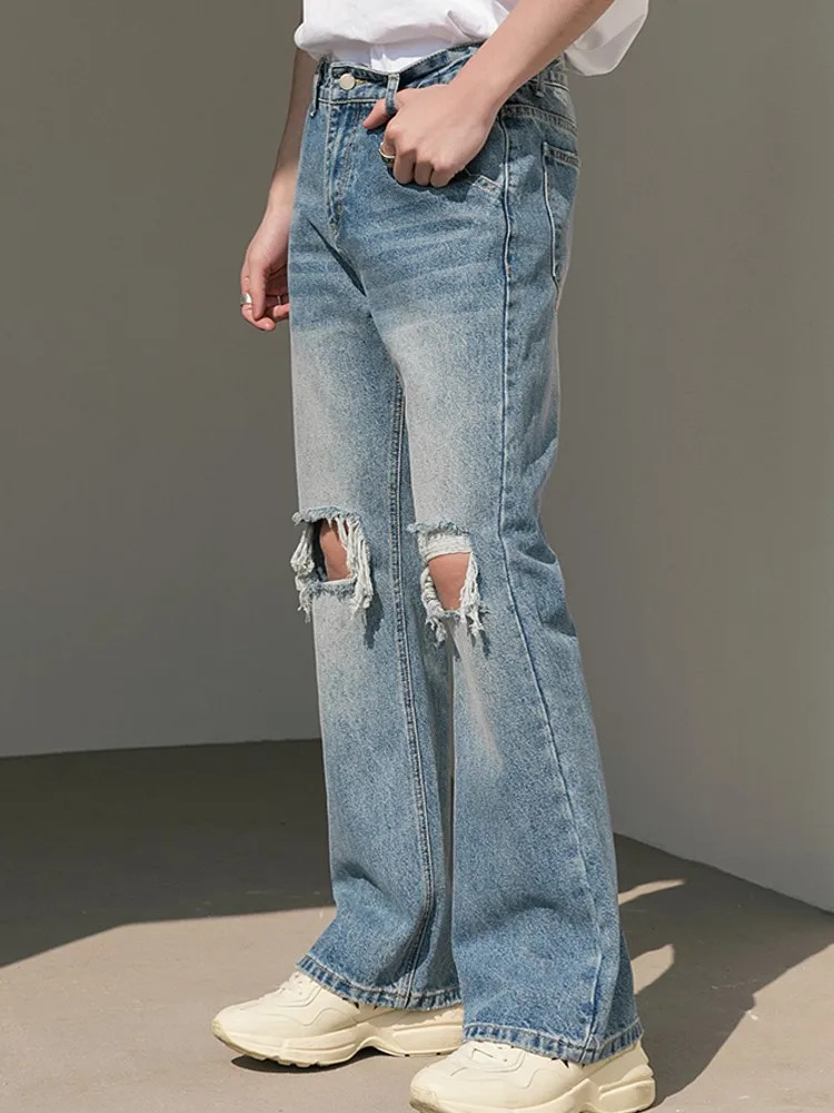 Fashion Men Hole Ripped Jeans Long Straight Denim Pants Spring Summer Vintage Trousers Streetwear Washed Cowbody Cargo 250823Z