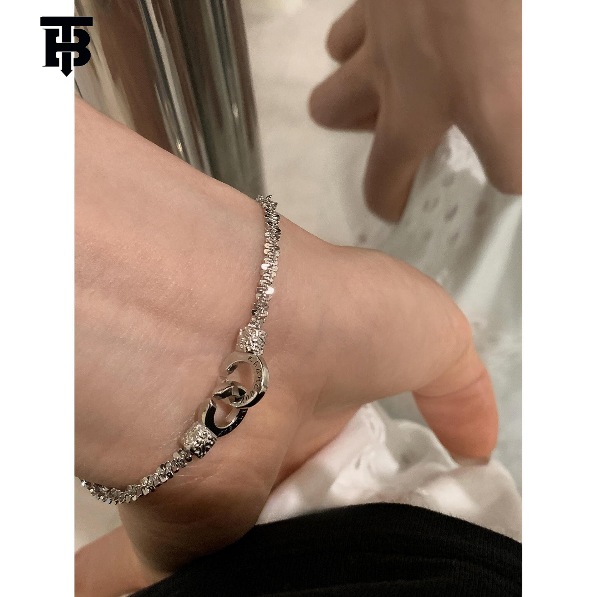TB BHULAMTE Designer Lady S925 Pure Silver Light Luxury Niche And Exquisite Double-ring Lock Star Bracelet A New Style Of Personalized High-end Women&