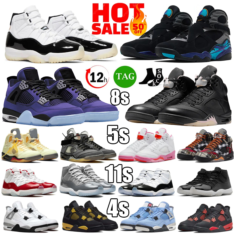 Basketball Shoes 4s 5s 11s 12s 8s 9s Unc Top Mens Womens Fire Red Metallic Reimagined Black Cat 4 SP Infrared Retro Carmine White Cement Grey Pink Trainers