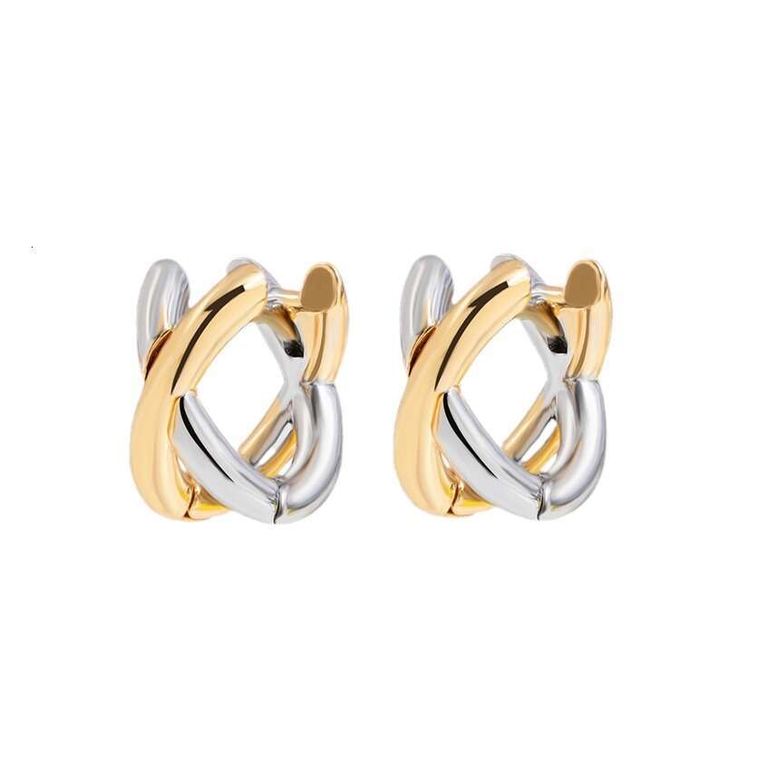 2025 New Korea Dongdaemun Ins-Style Earrings - Brass Cross/Circle Design, Gold/Silver 2-Tone, Unisex, Ruolong Brand, Anti-Tarnish