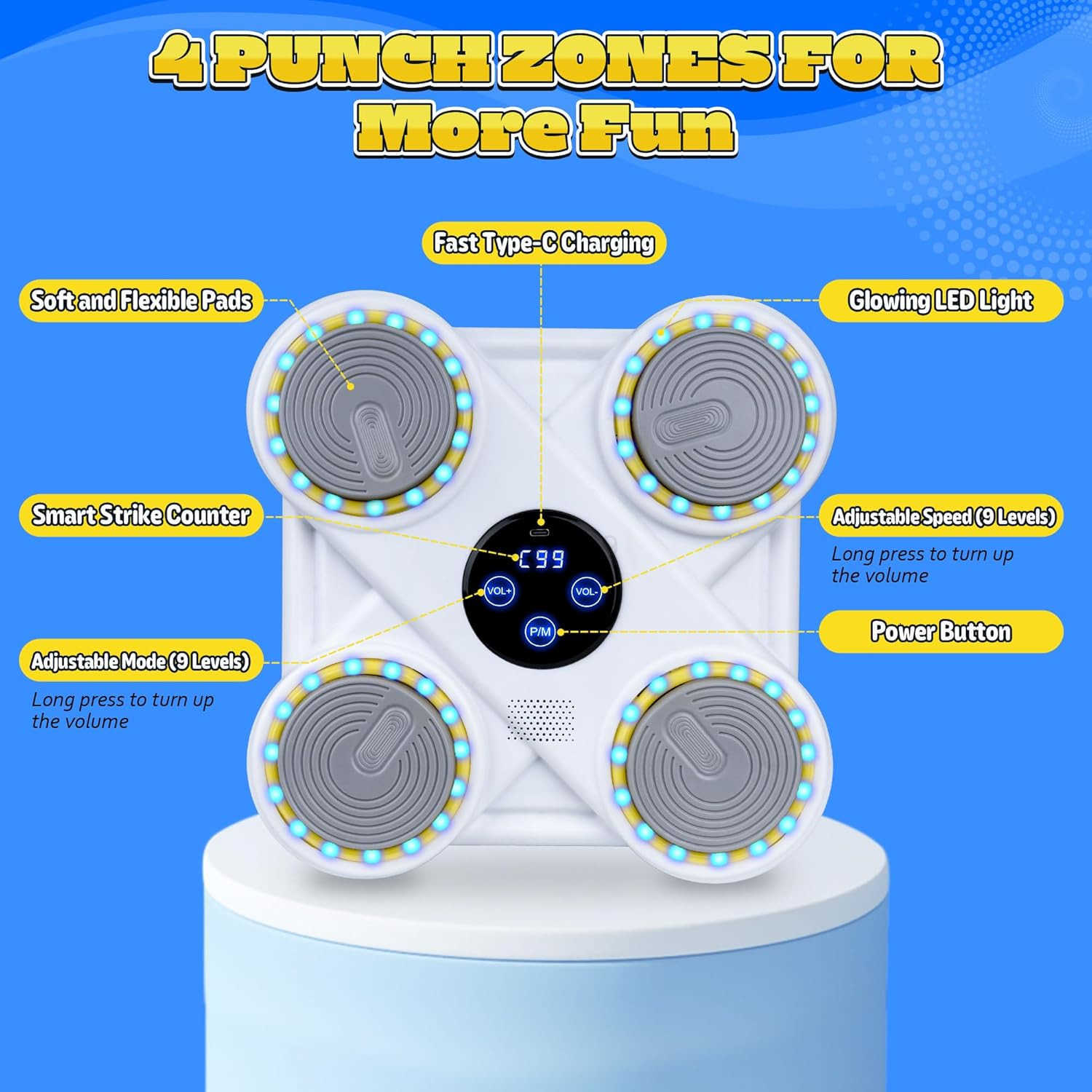 Music Boxing Machine for Kids Wall Mounted Smart Punching Target Toy with Bluetooth LED Lights Music Workout Game Toy with Boxing Gloves for Boys and 
