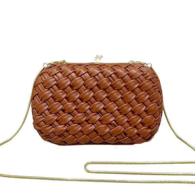 2025 New Fashion Women's Woven Evening Elegant Clutch Purse Faux PU Chain Small Shoulder Crossbody Bag
