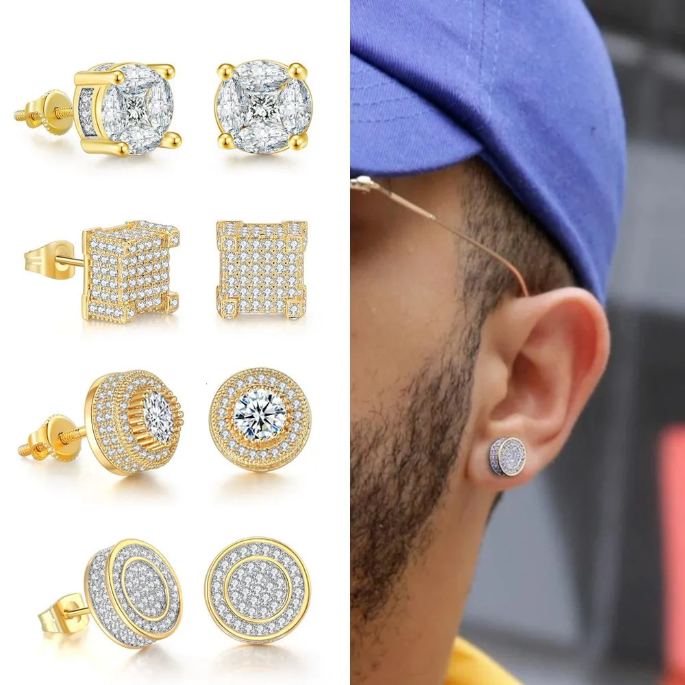 Iced Out Zirconia Stud Earrings For Men Hiphop Gold Color Plated Male Earing Fashion Punk Jewelry Gift Shiny Accessories OHE001 250902