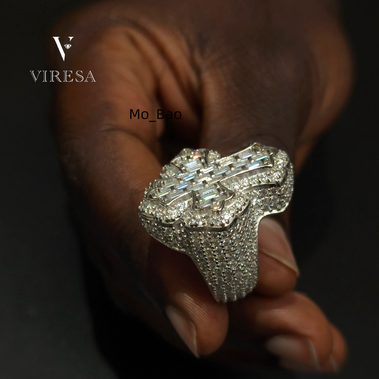 Mens Luxury 925 Sterling Silver Baguette Cut Cross Ring Custom Hip Hop Style VVS Moissanite Diamond Ring