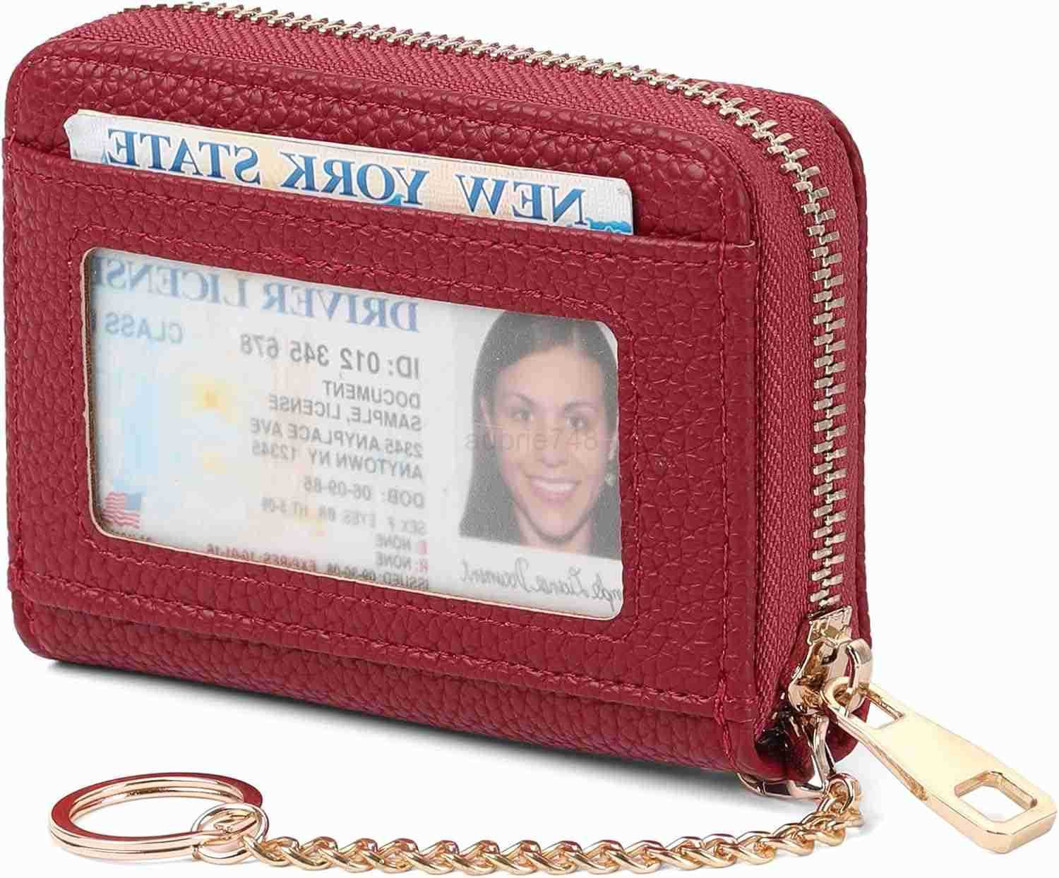 Small CARD Holder for Women RFID Blocking Leather Keychain Wallet with ID Window M250903