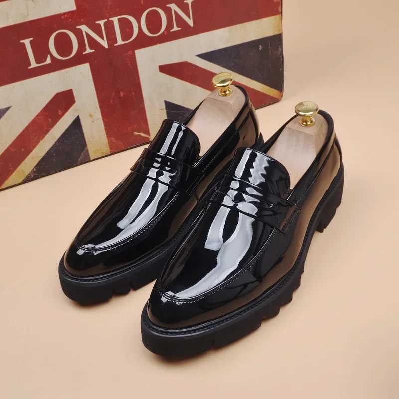 Mens Wedding Party Dress Patent Leather Man Slipon Lazy Black Trend Platform Loafers Gentleman Shoes for Men Y250903