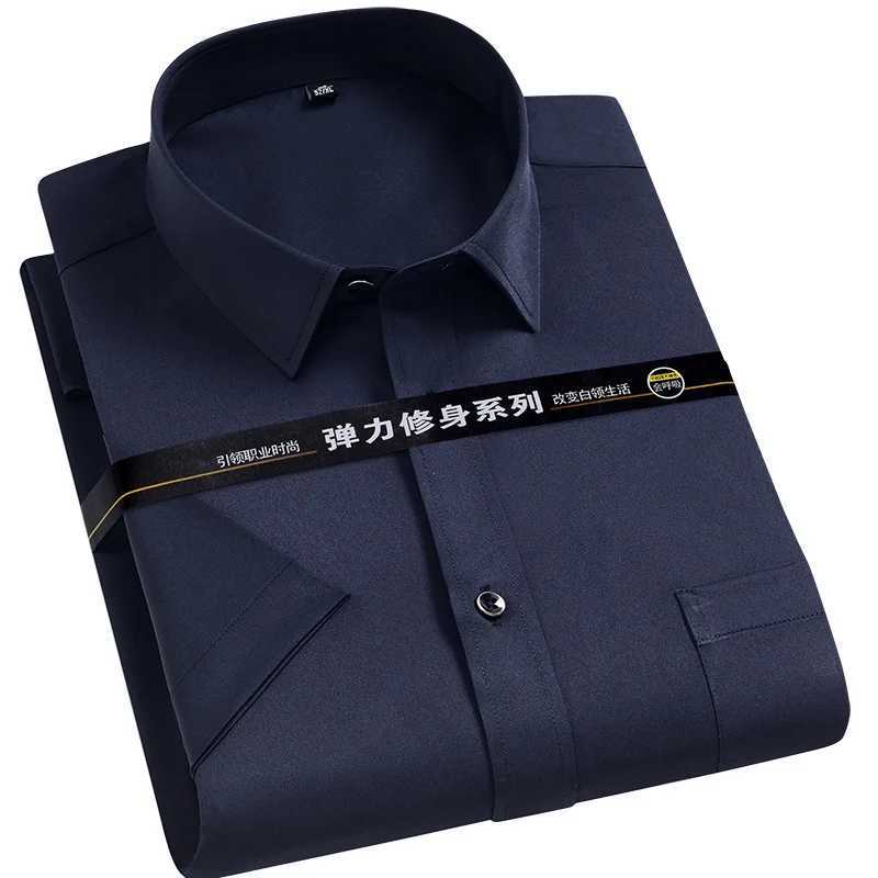 Men Short Sleeve Dress Shirt Non Iron Solid Color Basic Business Social Stretch Summer Fashion Comfortable Formal Shirts Regular X250903