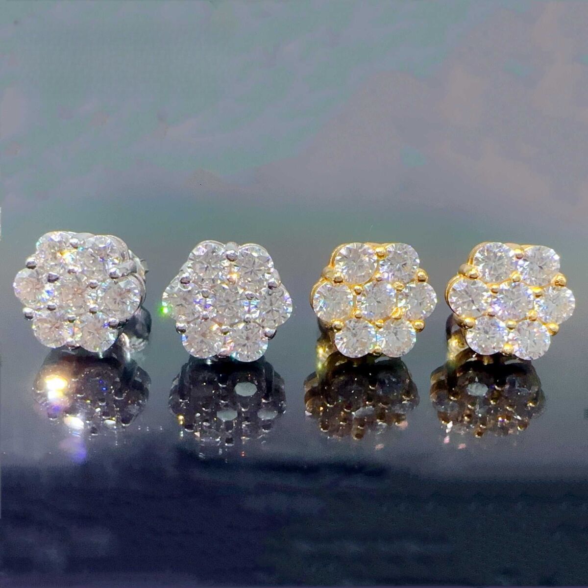 High-end luxury earrings Iced out cluster lab dia screw back sier wer vvs moissanite stud earrings for men women