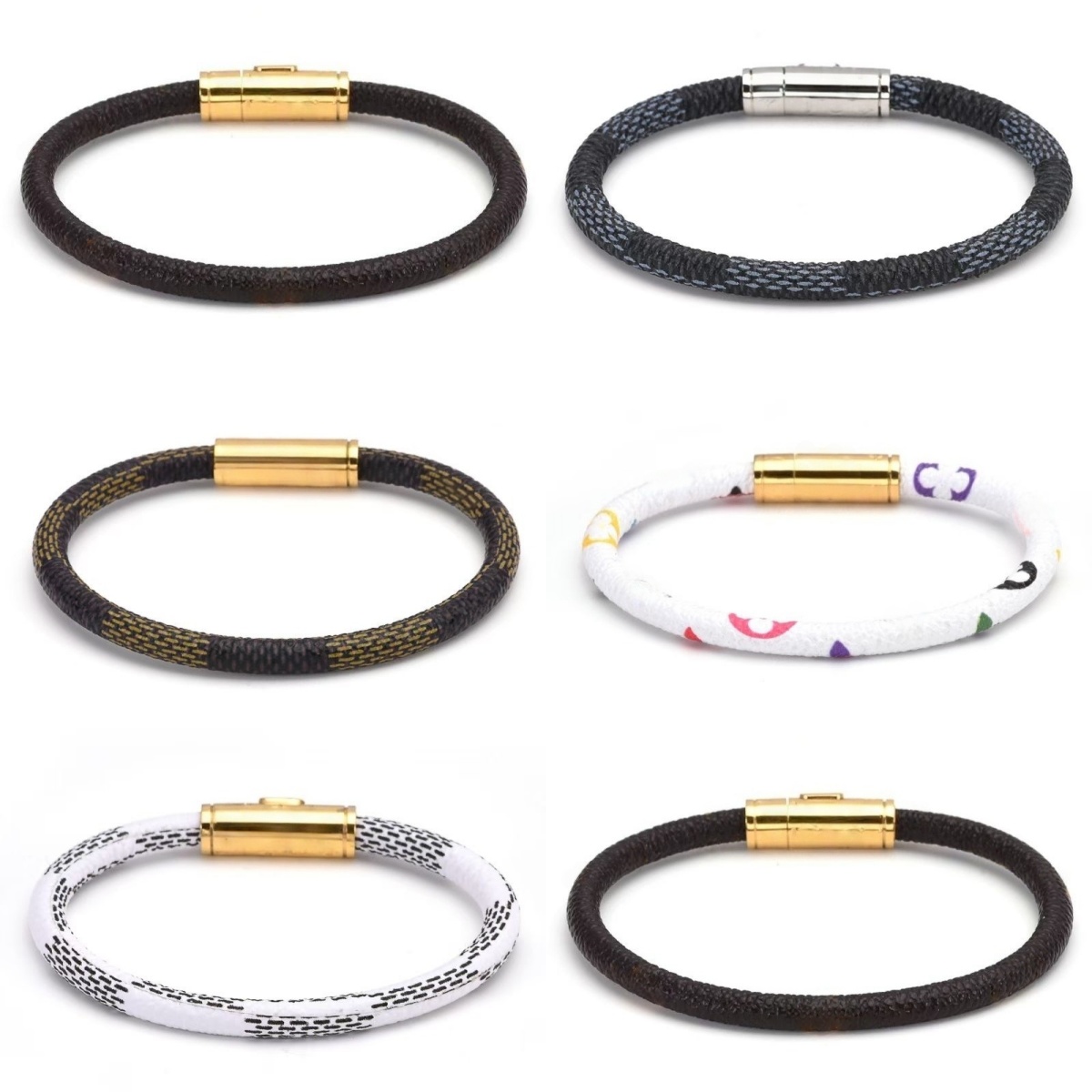 Stainless Steel Bangle Men Women Lovers Leather Magnetic Buckle Plaid Engraved Letter Metal Bracelet Luxury Black Bracelets designer jewlery