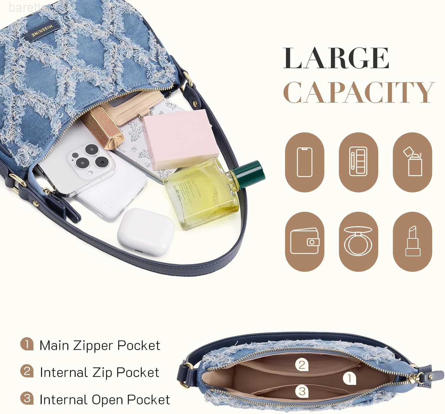 Shoulder Bag for Women Small Purse Trendy Clutch Hobo Bag Vegan Leather Mini Handbag with Zipper Closure M250903