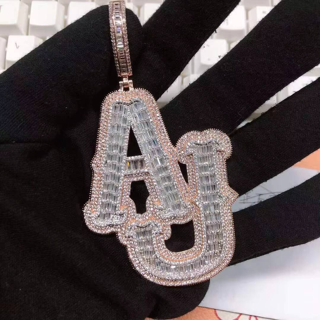 Real Gold Plated Icy Name Pendant Womens DIY Hip Hop Brass Jewelry with Moissanite Diamond Customizable Letter Shape Necklace