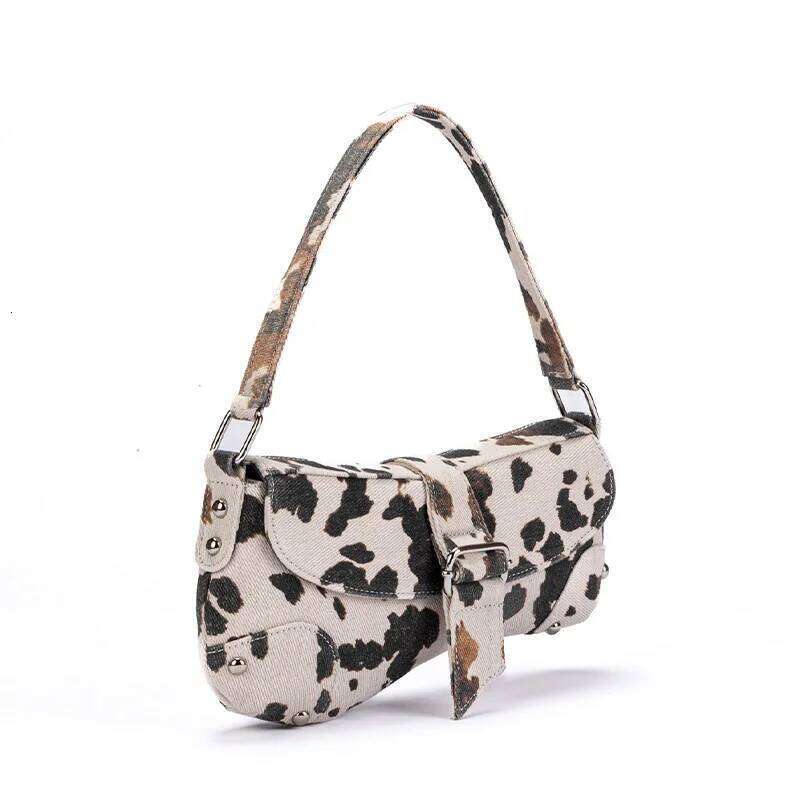 2025Fashion French Ladies Asymmetric Canvas Underarm Women Vintage Pu Leather Shoulder Bag Multifunctional