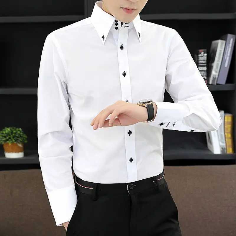 2025 New NonIron Work Shirt Men Stretch Slim Fit Business Shirt Korean Style Dress Shirts for Professional Formal Events X250903