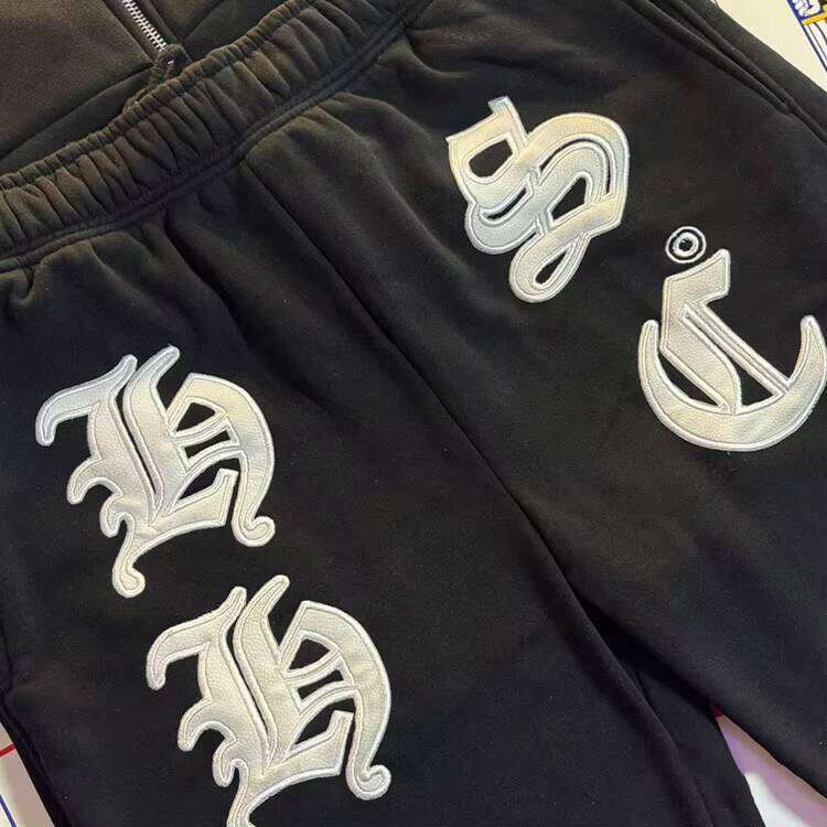 Men's Streetwear Oversized Sportswear Gothic Embroidered Zipper Hoodie & Loose Sweatpants Shorts Set