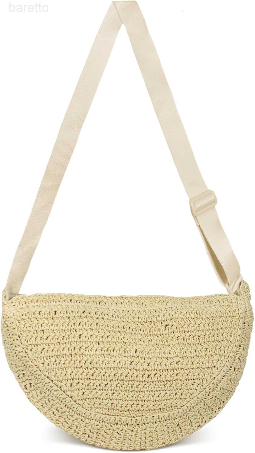 Straw Crossbody Bag for Women Summer Woven Beach Handbag Crescent Shoulder Purses with Adjustable Strap 2025 M250903