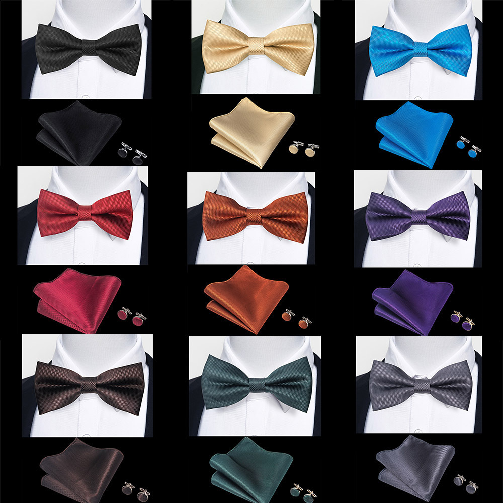 Hi-Tie Classic Black Bow Ties for Men 100% Silk Pre-Tied Bow Tie Pocket SqUAre Cufflinks Suit Set Floral Gold Bowties 220506