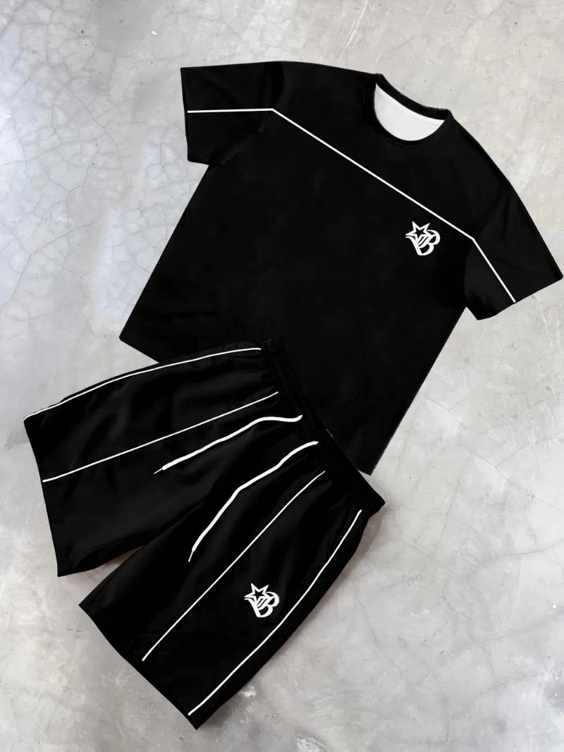 Men's Tracksuits Selling Summer Striped Print Comfortable And Breathable Round Neck T-shirt Shorts Set Suitable For Outdoor Street
