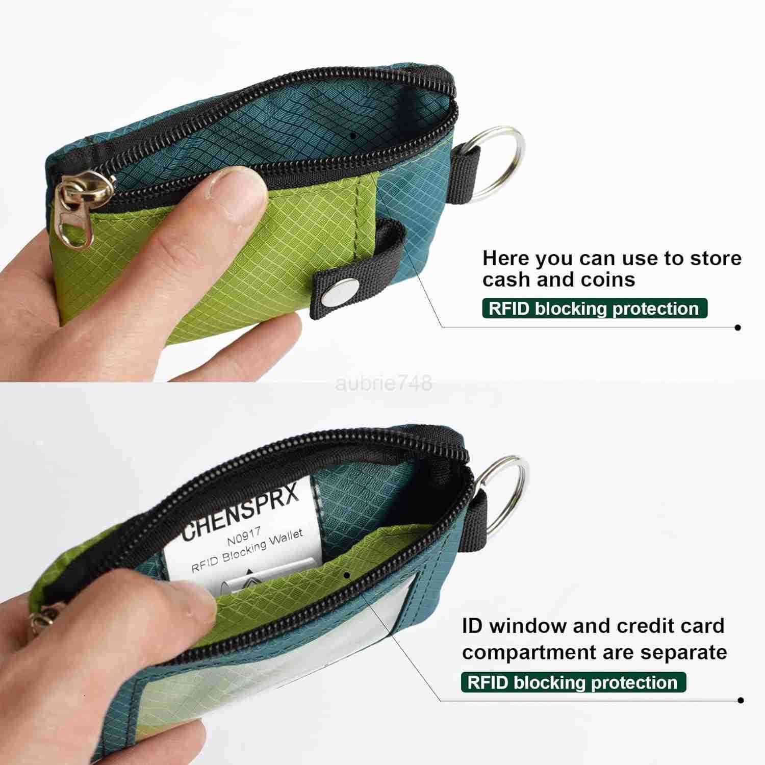 Minimalist RFID Blocking Small Wallet with ID WindowWaterResistant Zip Id Case Wallet with Lanyard Keychain for CardsCashTravelWomenMen GreenOnionDar 