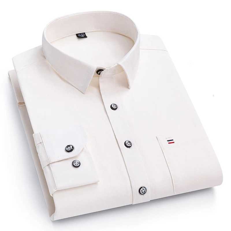 New 100Pure Cotton Mens Shirts Long Sleeves Solid Color Soft Regular Fit Casual Shirt Pocket Social Blouse Male Clothes S7XL X250903