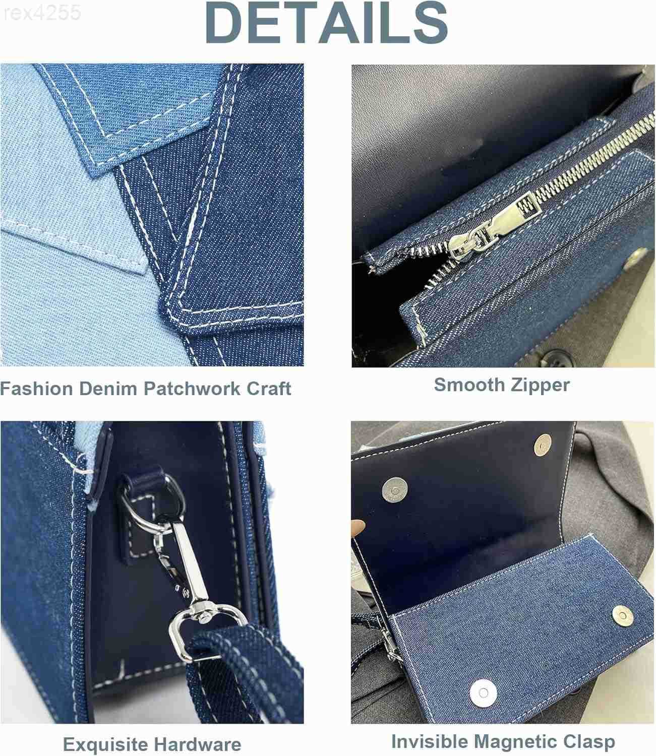 Women Patchwork Shoulder Bags Mini Purse Crossbody Bag Denim Top Handle Clutch HandbagW250903
