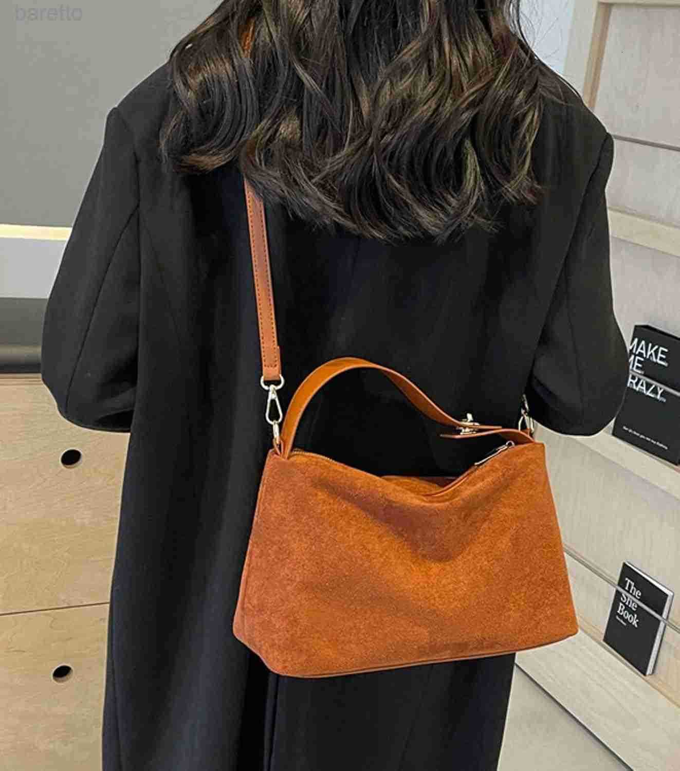 Suede Shoulder Bags For Women Crossbody Bag Suede Tote Bag Satchels Slouchy Work Purses Crescent Handbag Fall Top Handle M250903