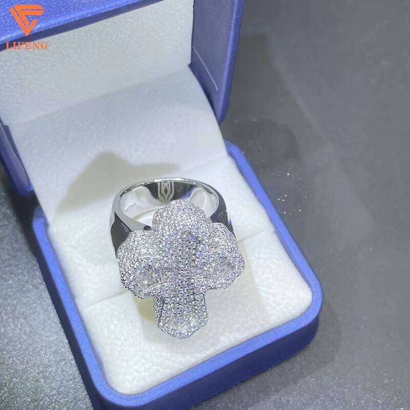 Lifeng Jewelry Classic Jesus Ice Hiphop Sterling Sier VVS Moissanite Cross Ring for Men Gift Can Pass Dia Test