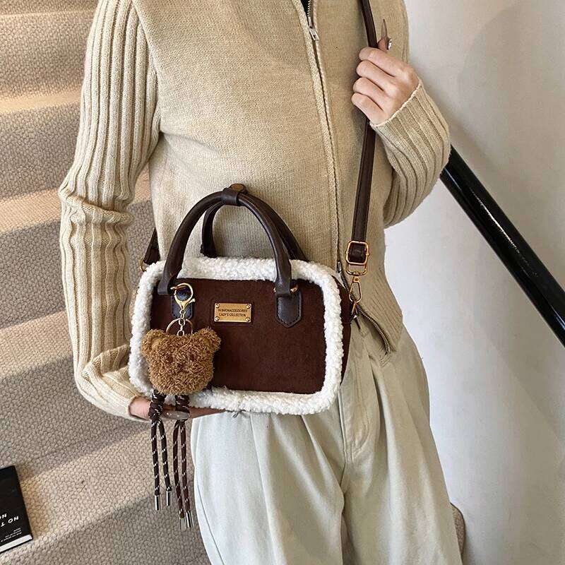 2024 Winter Lamb Woolen Women's Designer Plush Handbag Fashion Casual Shoulder Messenger Bag Female Square Bolsas