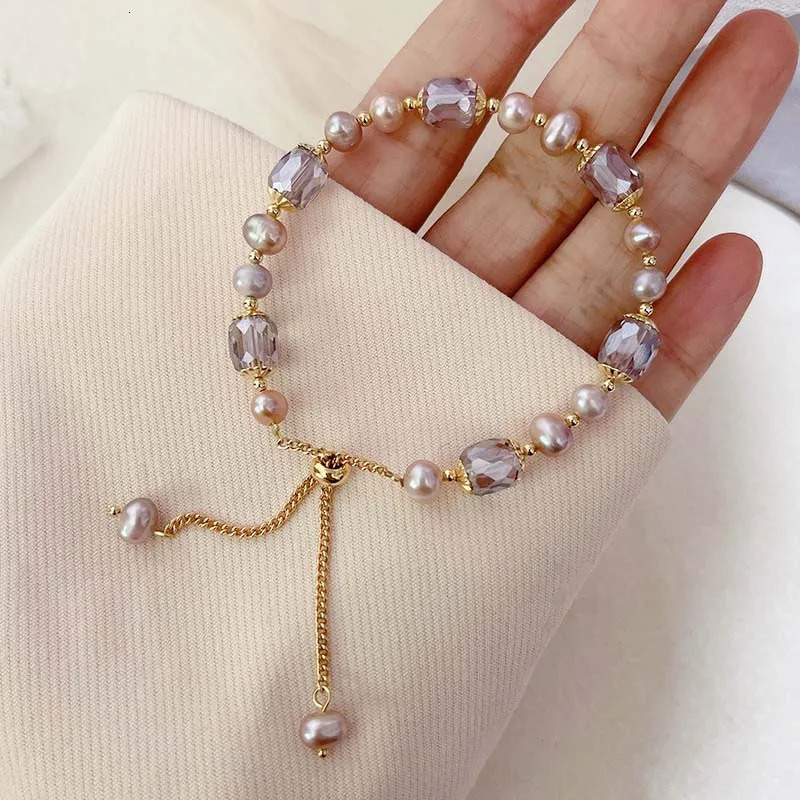 Vintage Purple Pearl Bracelet for Women Girls Fashion Crystal Adjustable Chain Bracelet Jewelry Gifts 250902
