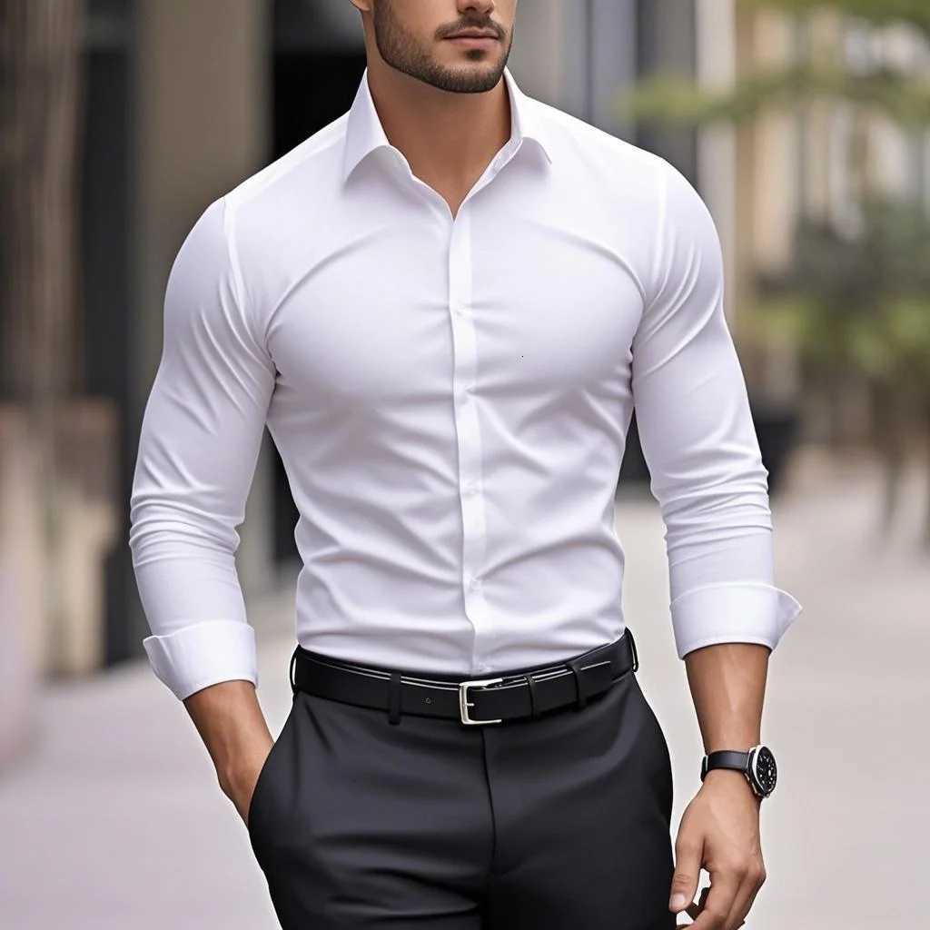 Mens casual white shirt fashionable and simple solid color longsleeved suitable for both casual and business wear X250903