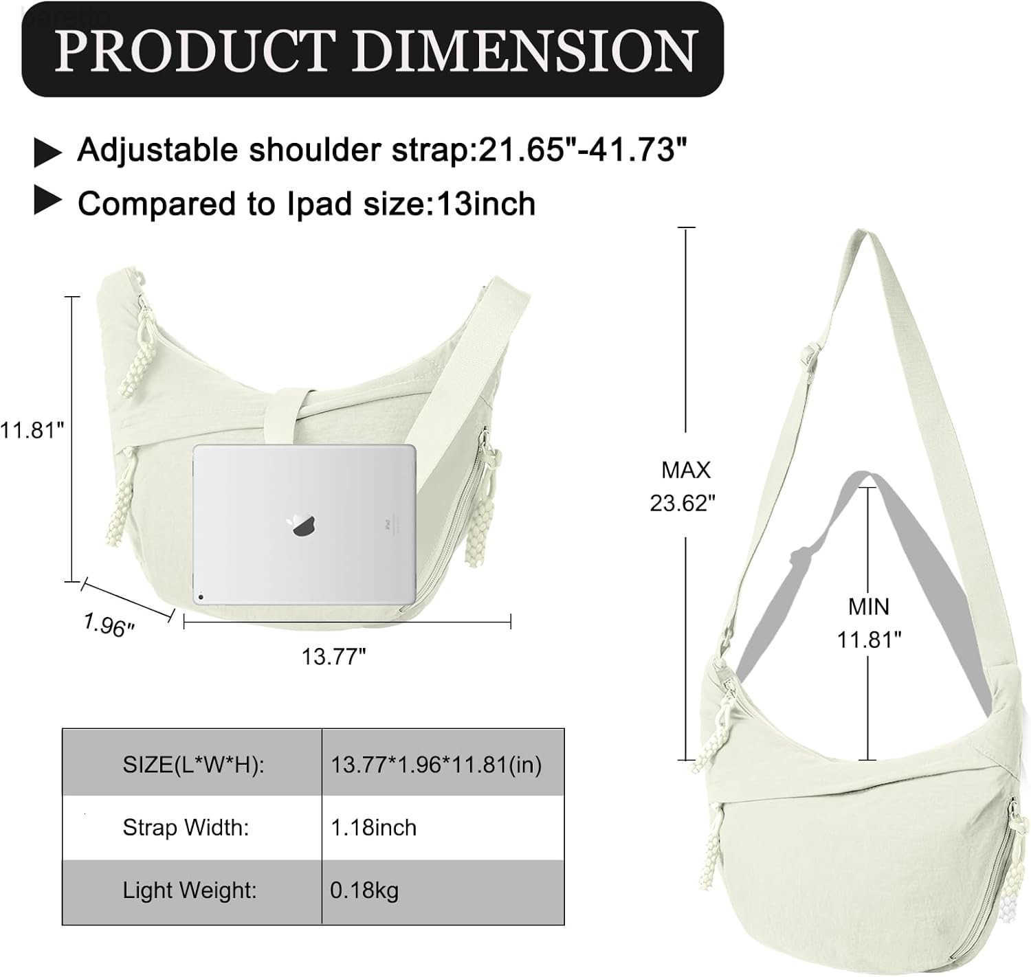 Hobo Bag for Women Men Crescent Crossbody Bag Small Shoulder Nylon Dumpling Bag with Adjustable Strap M250903