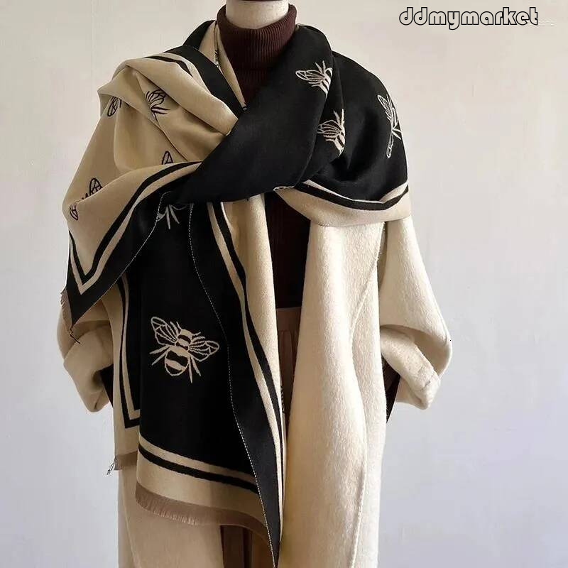 Scarves 2025 Winter Cashmere Shawl Women High-end Temperament Short Fringe Warm Bib Double-sided Printed Scarf Dual-purpose ddmymarket
