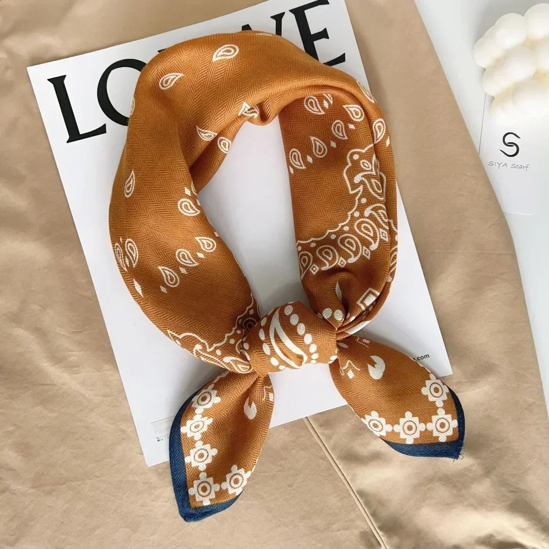 Cashew Print 7070cm Cotton Velvet Square Scarf for Women Soft Neckerchief Lady Hijab Small Neck Ties Female Hair Headbands 250903
