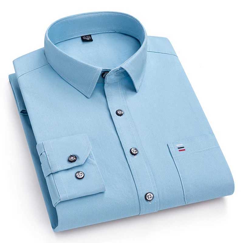 New 100Pure Cotton Mens Shirts Long Sleeves Solid Color Soft Regular Fit Casual Shirt Pocket Social Blouse Male Clothes S7XL X250903