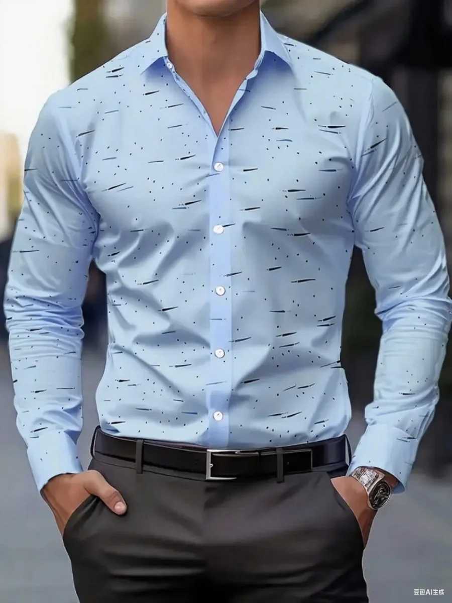 New business casual mens formal shirts printed button shirts longsleeved business daily shirts for spring and autumn X250903