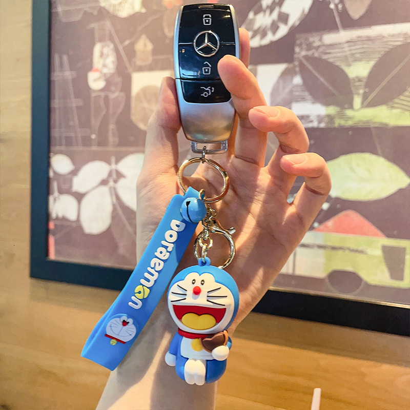 keychain cartoon doraemon keychain cute ding dong cat pvc figurine bag pendant car key ring gift mini bag keychain
