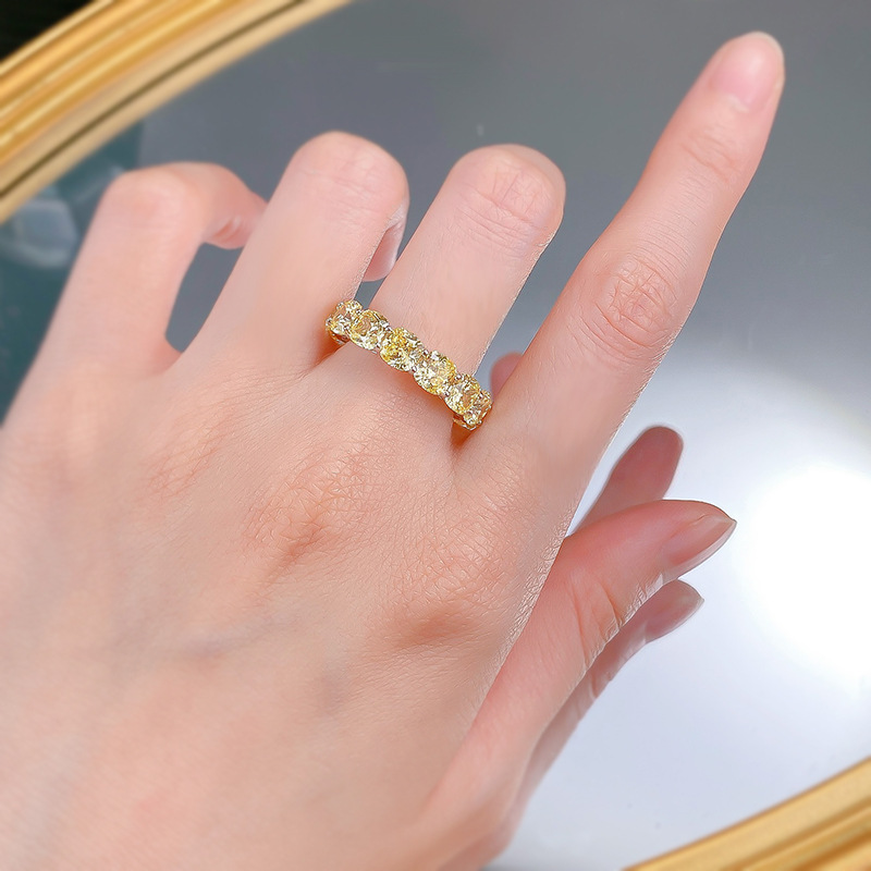 2025 Gorgeous Wedding Rings Luxury Jewelry Genuine 100% 925 Sterling Silver Cushion Shape Yellow Lab Moissanite Diamond Gemstones Party