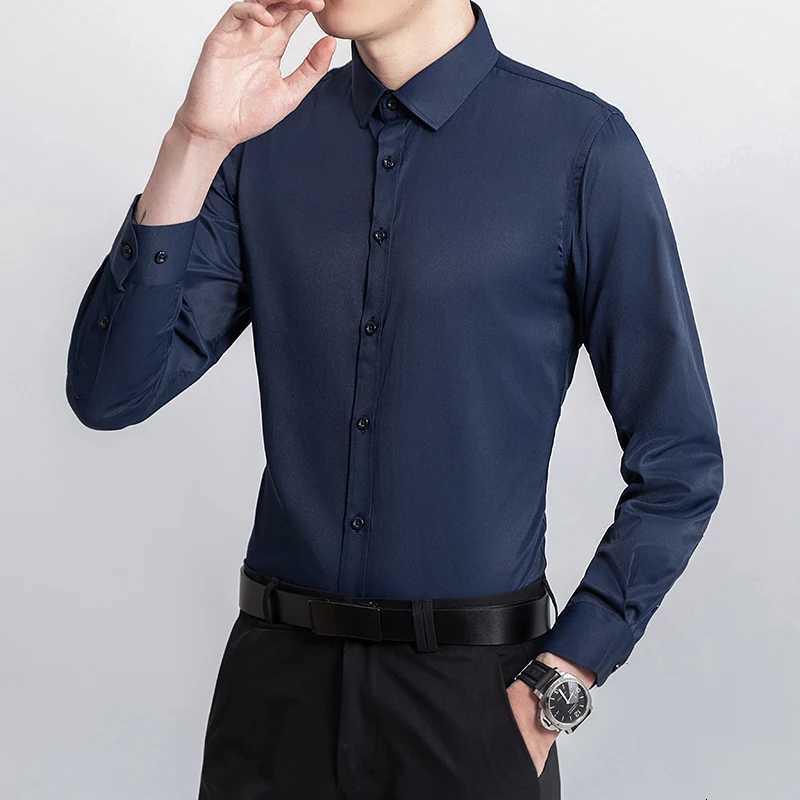 New Plus Size Men Solid Color Business Shirt Fashion Classic Basic Casual Slim White Long Sleeve Shirt Brand Clothes X250903