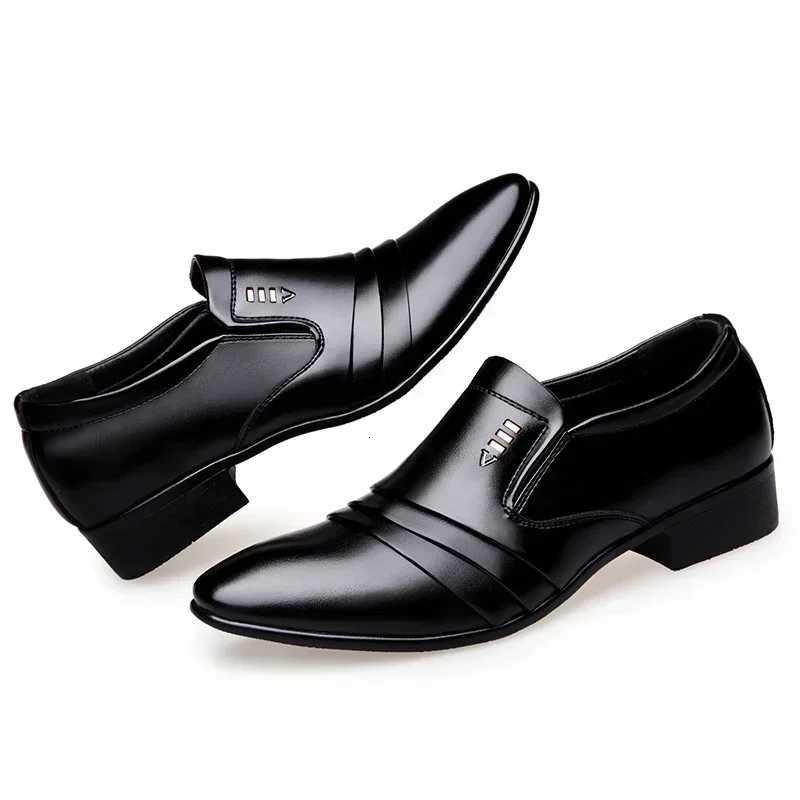 Mens PU Leather Fion Men Business Dress Loafers Pointy Black Oxford Breathable Pointed Formal Wedding Shoes Y250903