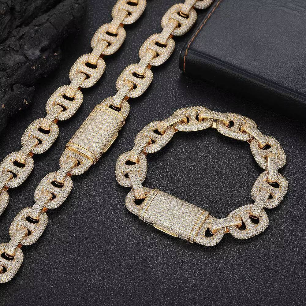 NUOYA Iced Out Necklace Chunky Cuban Link Choker for Women Micro Pave Shiny Zircon White Gold Pig Nose Chain Hip Hop Jewelry