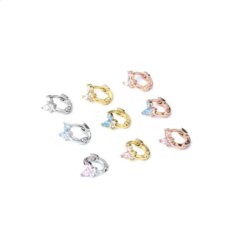 1Pcs Simple Mini Butterfly Hoop Earrings Fashion Pink Blue White CZ Cartilage Earring Cute Small Ear Bone Nail Piercing Jewelry 250903