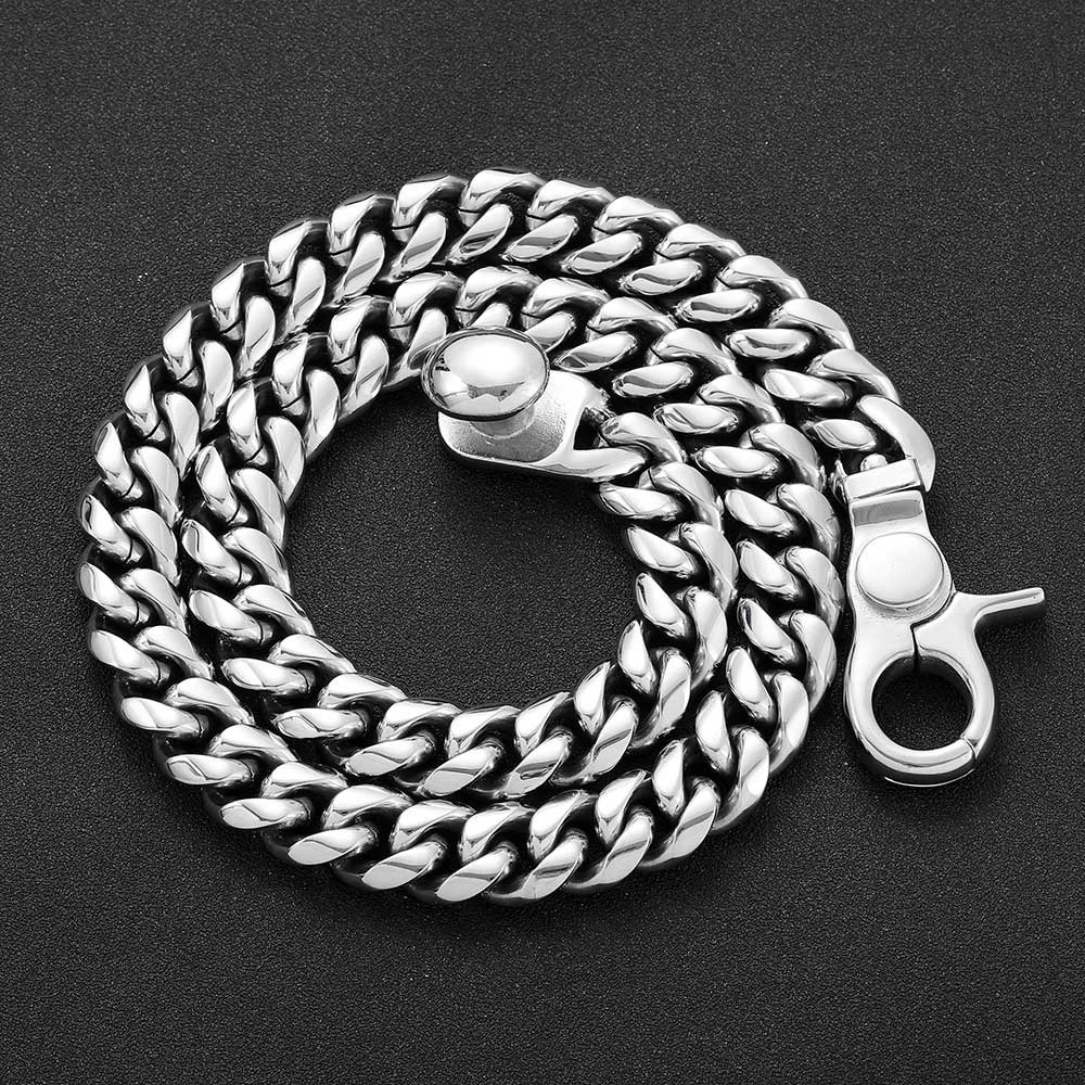 NUOYA Personalized Clasp Cuban Link Chain Hip Hop Style High Polish Custom Length Stainless Steel Necklace for Men Gift Jewelry