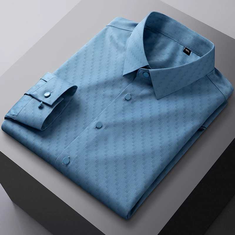 Bamboo fiber elastic plaid casual long sleeve shirts for men slim fit formal shirt soft easycare fashion korean office clothes X250903