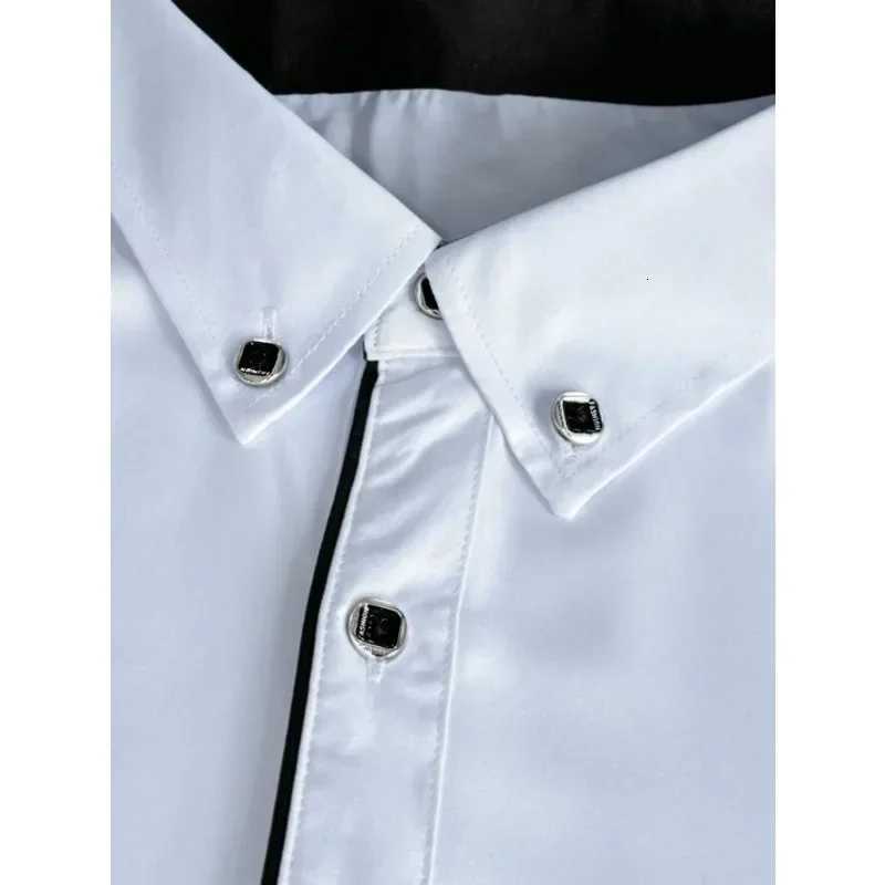 Brand New Men White Shirts Solid Color Long Sleeve Casual Business Elastic Male Dress Shirt X250903